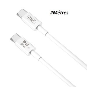 Cable USB -C/USB-C -2M-60W-Blanc(XO-NB-Q190B)