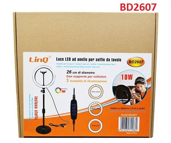 Anneau lumineux pour selfies, diamètre 26 cm avec trépied (BD2607)